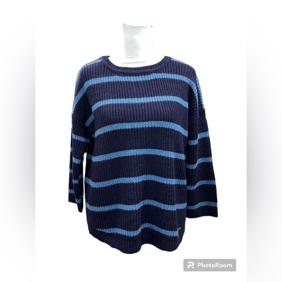 Cable & Gauge Knit Blue Striped Petite Sweater Size M - Picture 1 of 5